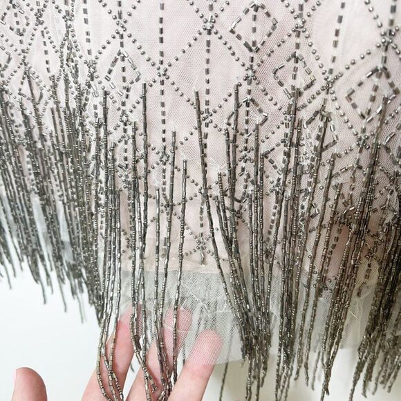 TAHARI Winter Beaded Fringe Mini Dress  - Picture 5 of 15